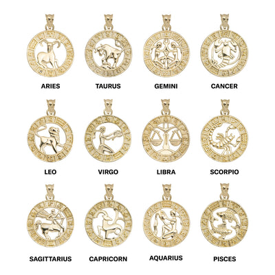 1" Women's Zodiac Pendant Necklace 10K Yellow Gold