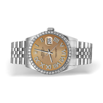 Rolex Datejust Diamond Bezel Watch 36mm Yellow Champagne Roman Dial | 1.25ct