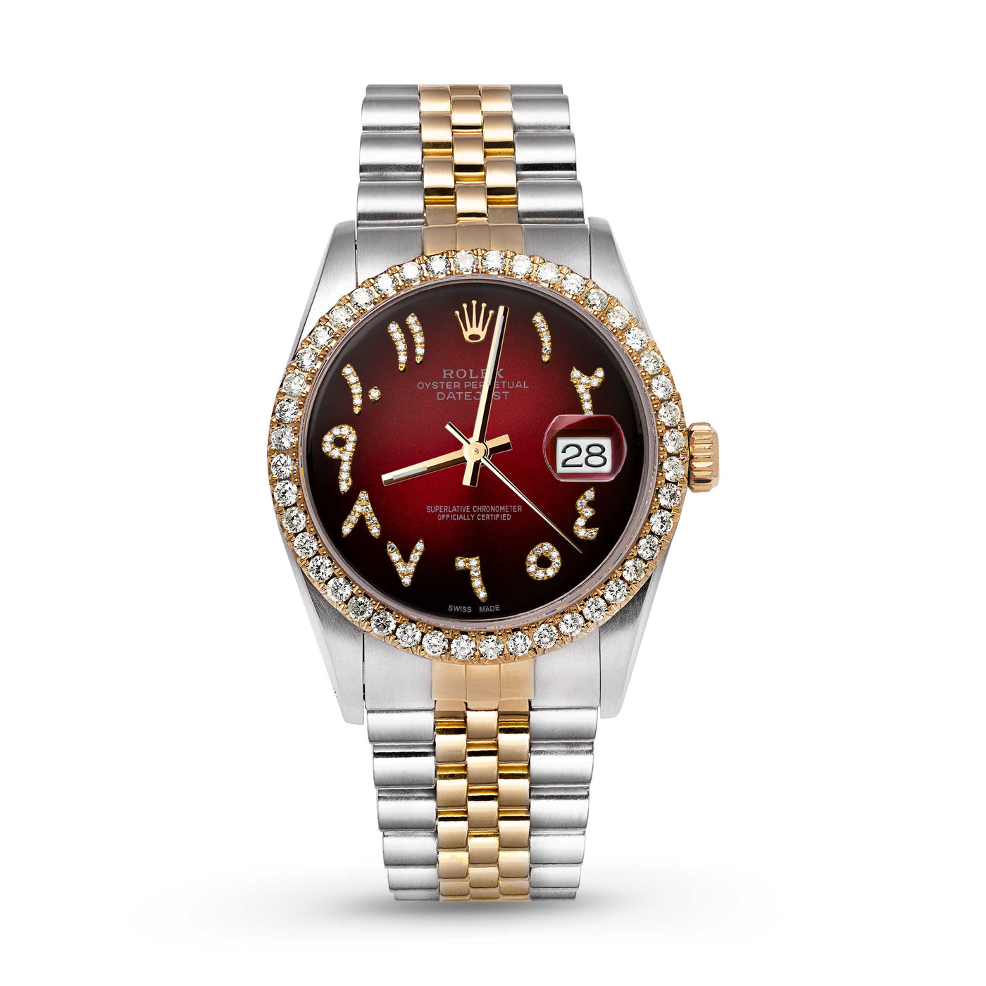 Rolex Datejust Diamond Bezel Watch 36mm Burgundy Red Arabic Dial | 2.15ct