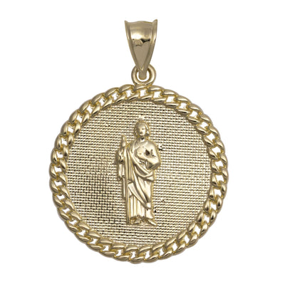 Curb Link Saint Jude Medallion Pendant 10K Yellow Gold