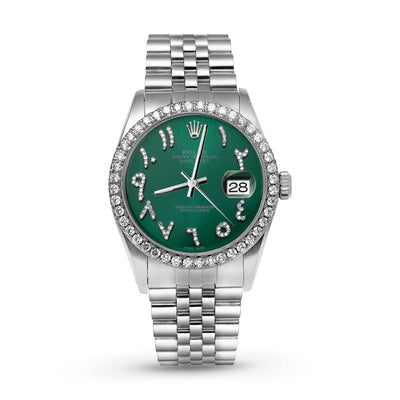Rolex Datejust Diamond Bezel Watch 36mm Green Arabic Dial | 1.25ct
