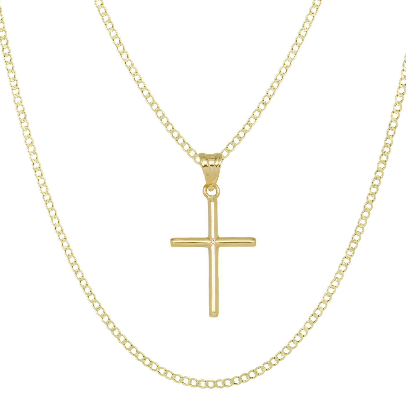 1 1/4" Diamond-Cut Cross Pendant & Chain Necklace Set 14K Yellow White Gold