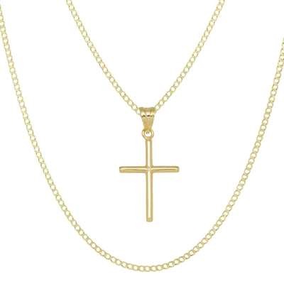 1 1/4" Diamond-Cut Cross Pendant & Chain Necklace Set 14K Yellow White Gold