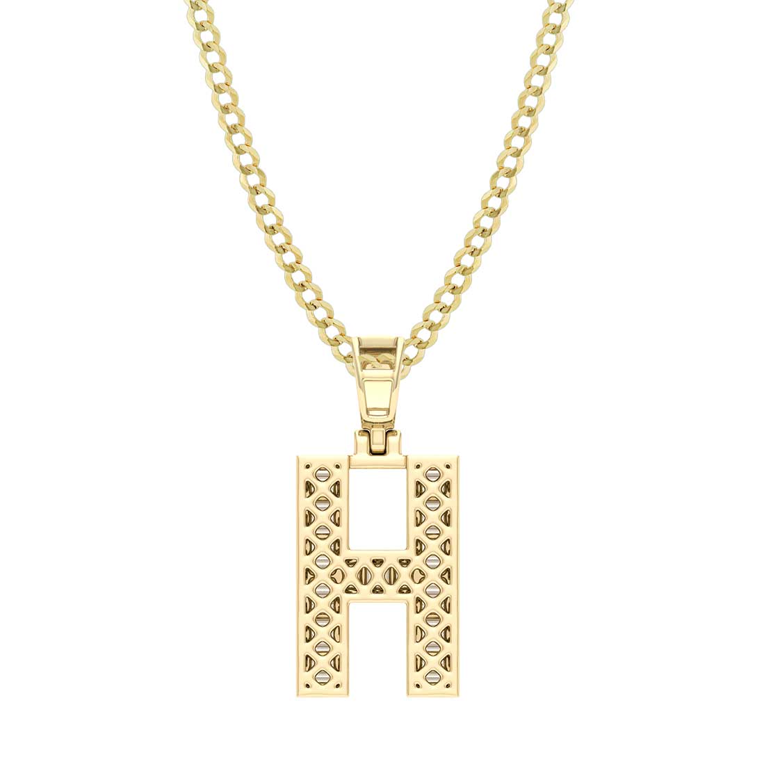 Women's Baguette & Round Cut Diamond "H" Initial Pendant Necklace 0.57ct 14K Gold