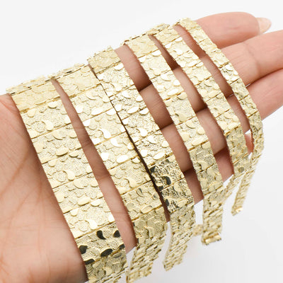 Nugget Textured Rectangle Edge Link Bracelet 10K Yellow Gold - Solid