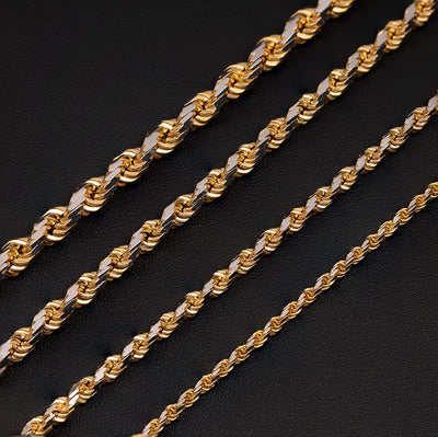 Rope Chain Necklace 14K Yellow White Gold - Solid