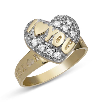 Women's CZ "I Love You" Heart Ring 10K Yellow Gold