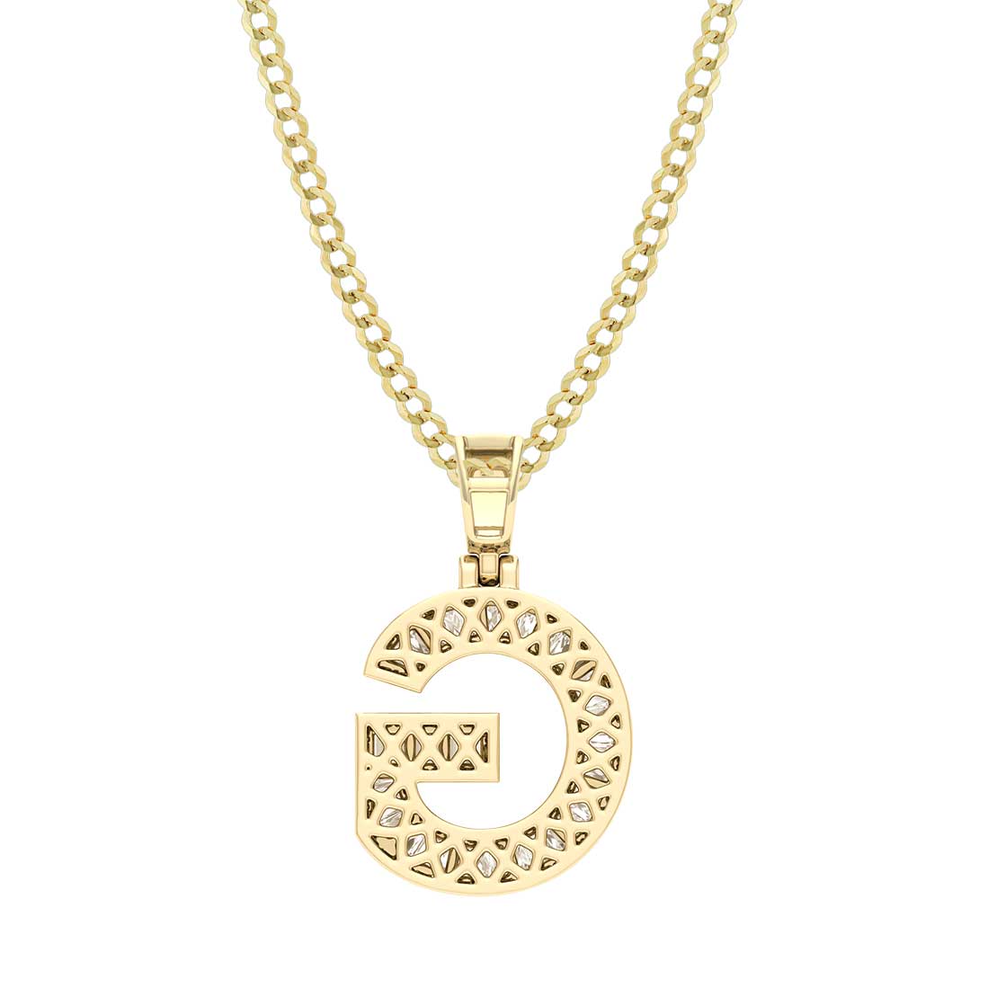 Baguette & Round Cut Diamond "G" Initial Pendant Necklace 0.63ct 14K Gold