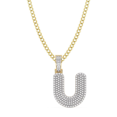 Diamond "U" Initial Letter Necklace 0.41ct Solid 10K Yellow Gold