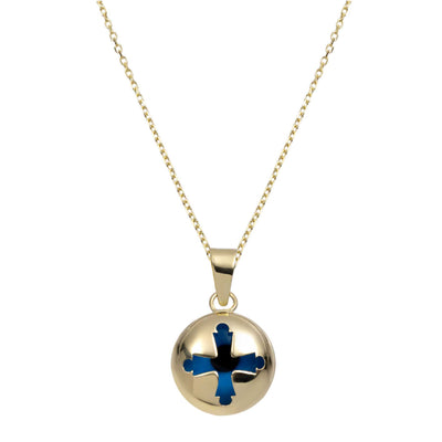 3/4" Cross Evil Eye Pendant Necklace 14K Yellow Gold