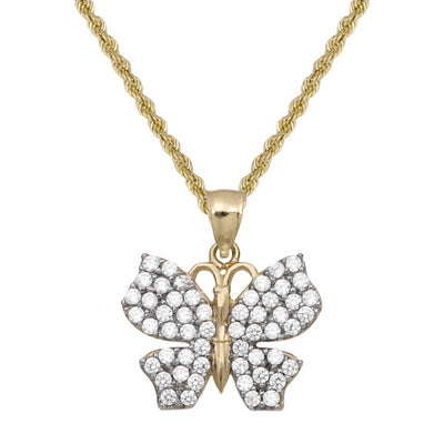 CZ Butterfly Pendant Necklace 10K Yellow Gold