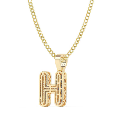 Diamond "H" Initial Letter Necklace 0.42ct Solid 10K Yellow Gold
