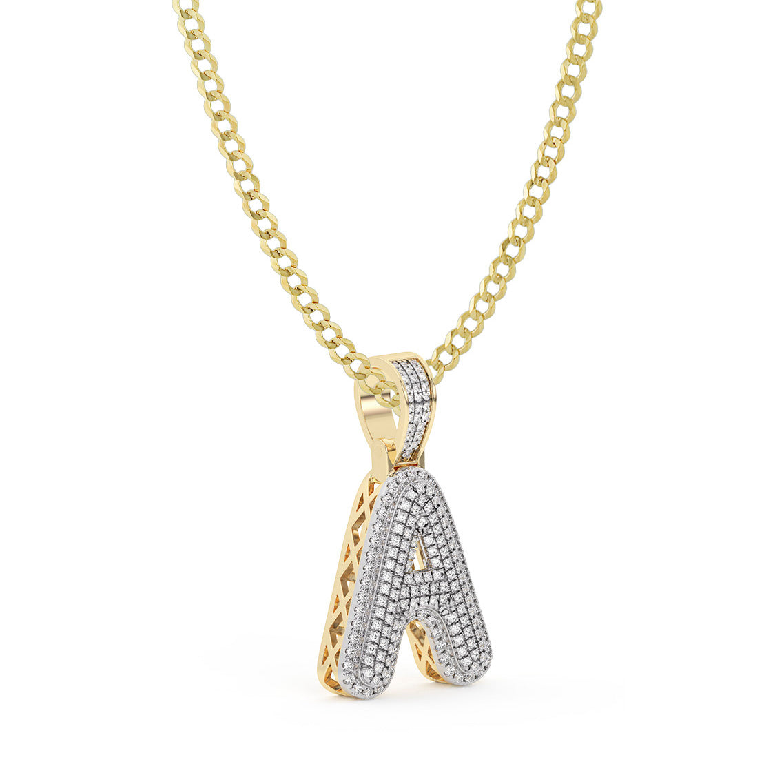 Women's Diamond "A" Initial Letter Necklace 0.37ct Solid 10K Yellow Gold