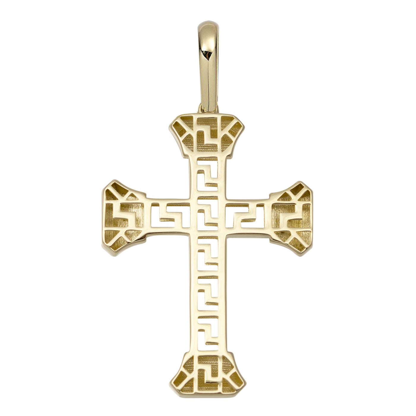 1 3/4" Greek Key Byzantine Cross Pendant 10K Yellow Gold