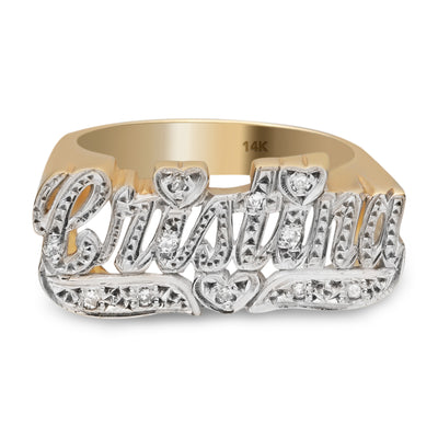 Diamond Name Ring 14K Gold - Style 8