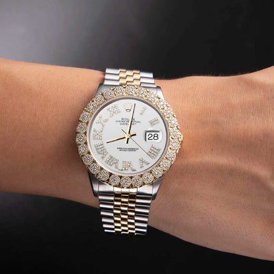 Rolex Datejust Diamond Bezel Watch 36mm White Roman Dial | 2.25ct