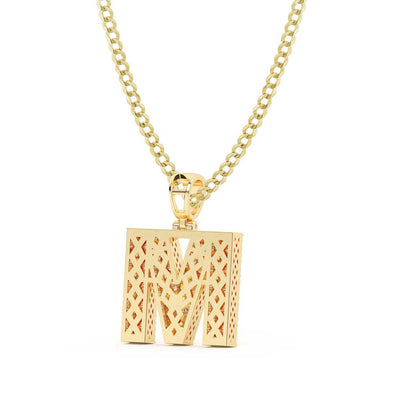 Women's Baguette & Round Cut Diamond "M" Initial Pendant Necklace 0.84ct 14K Gold