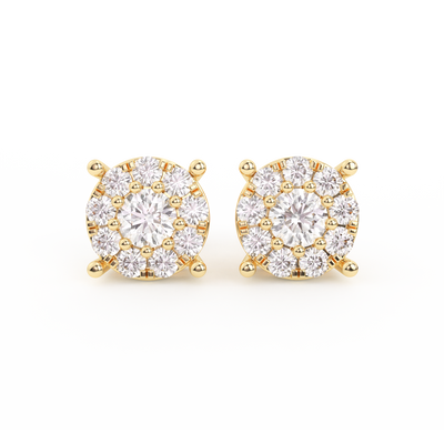 Women's Round Cluster Diamond Stud Earrings 0.48ct 14K Gold
