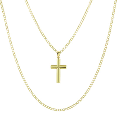 1 3/8" Jesus Cross Crucifix Pendant & Chain Necklace Set 14K Yellow White Gold