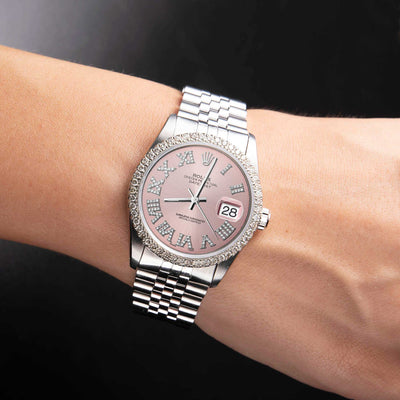 Rolex Datejust Diamond Bezel Watch 36mm Pink Roman Numeral Dial | 1.25ct