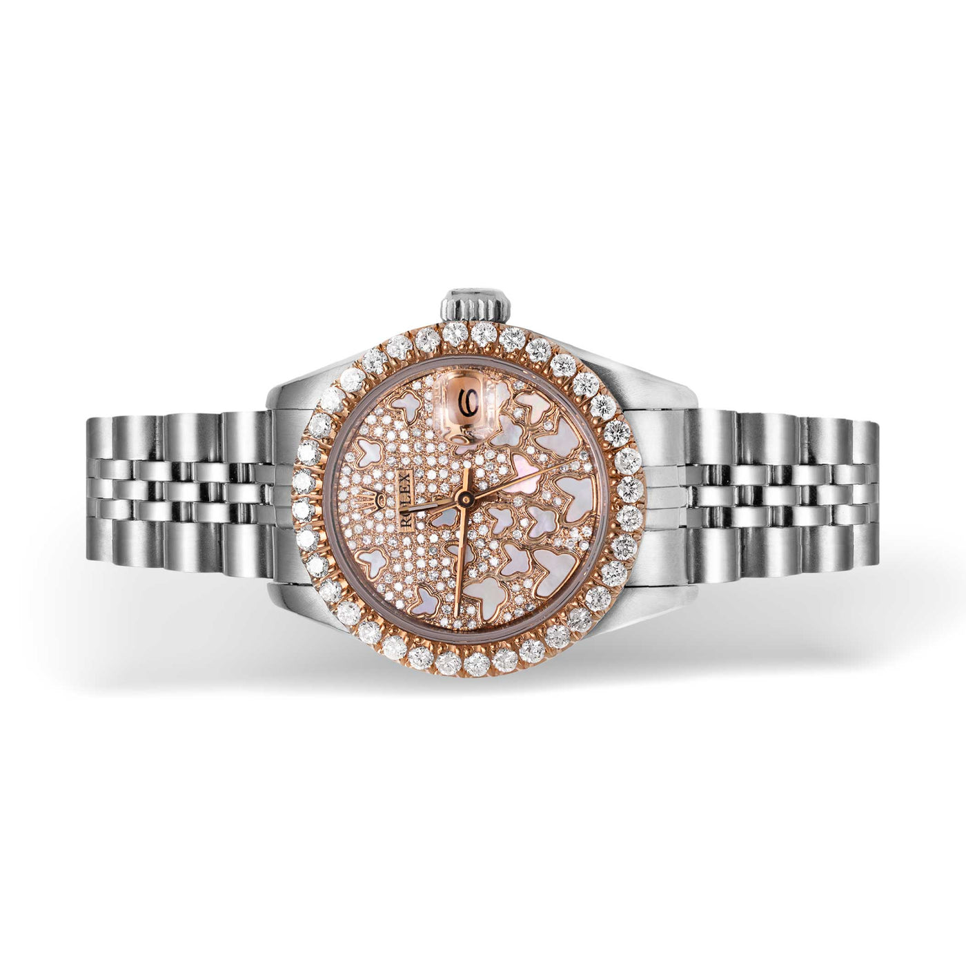 Women Rolex Datejust Diamond Bezel Watch 26mm Pink Butterfly Dial | 2.00ct
