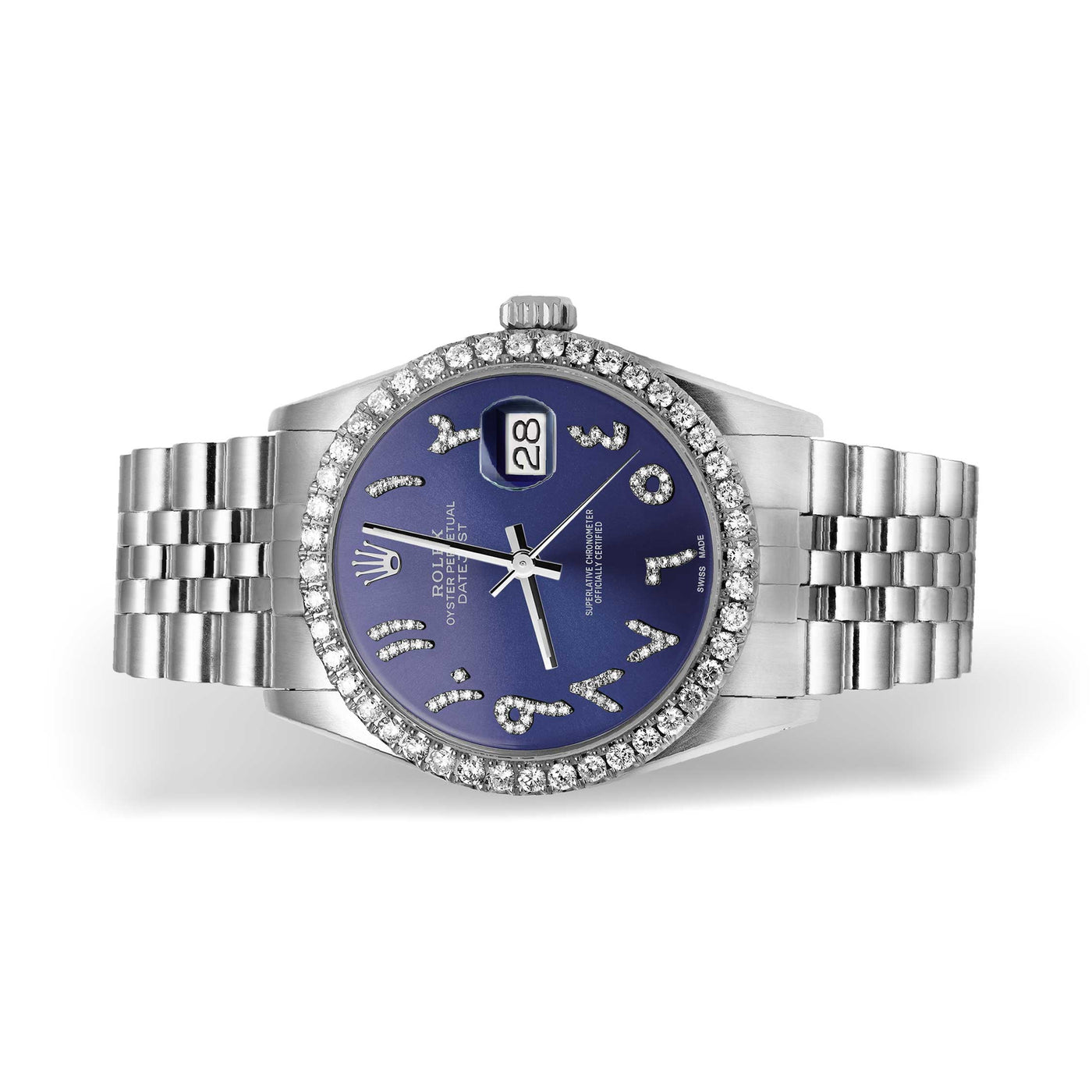 Rolex Datejust Diamond Bezel Watch 36mm Bright Blue Arabic Dial | 1.25ct