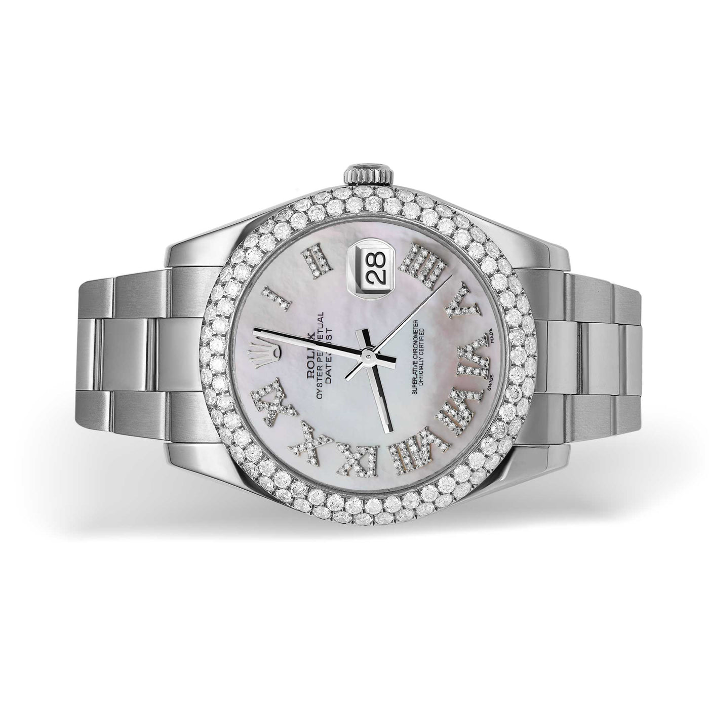 Rolex Datejust Diamond Bezel Watch 41mm Mother of Pearl Roman Numeral Dial | 5.25ct