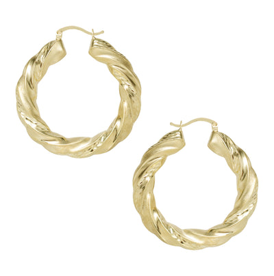 Diamond-Cut Twisted Hoop Earrings Real 10K & 14K Yellow Gold