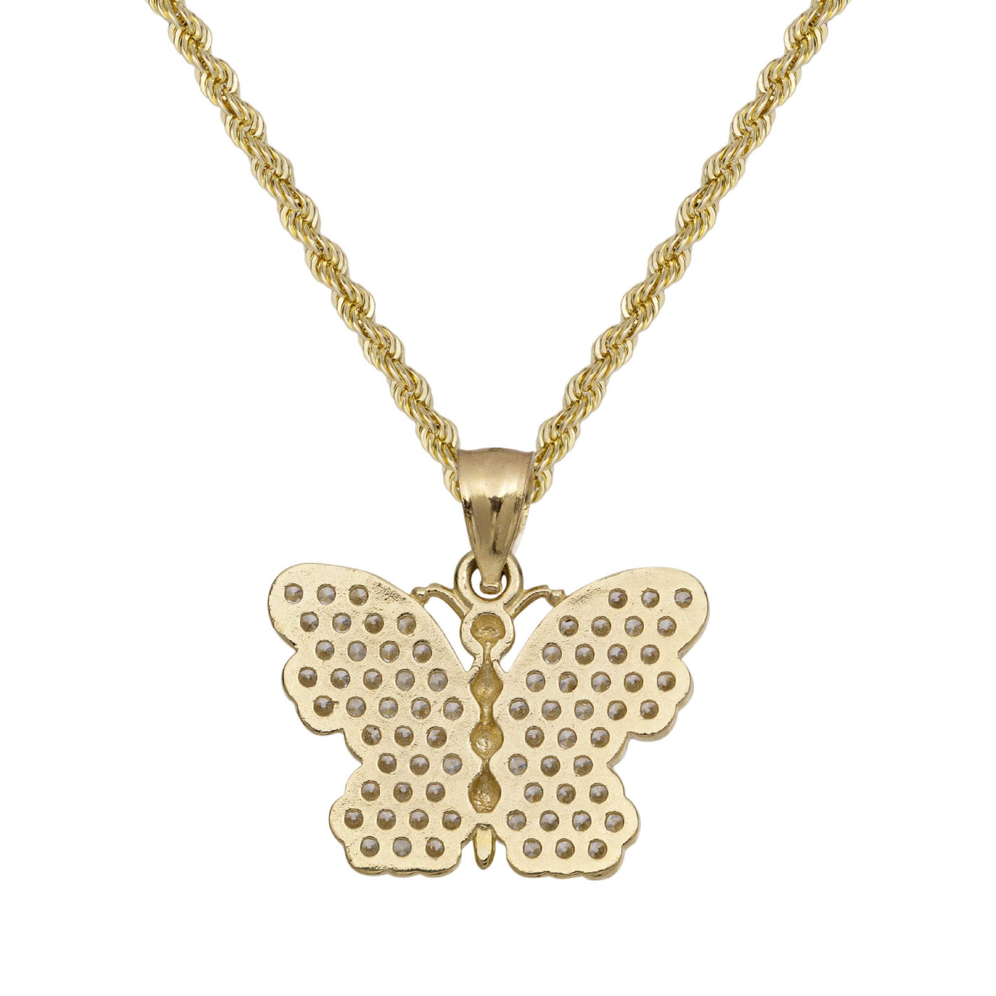 3/4" CZ Butterfly Pendant Necklace 10K Yellow Gold