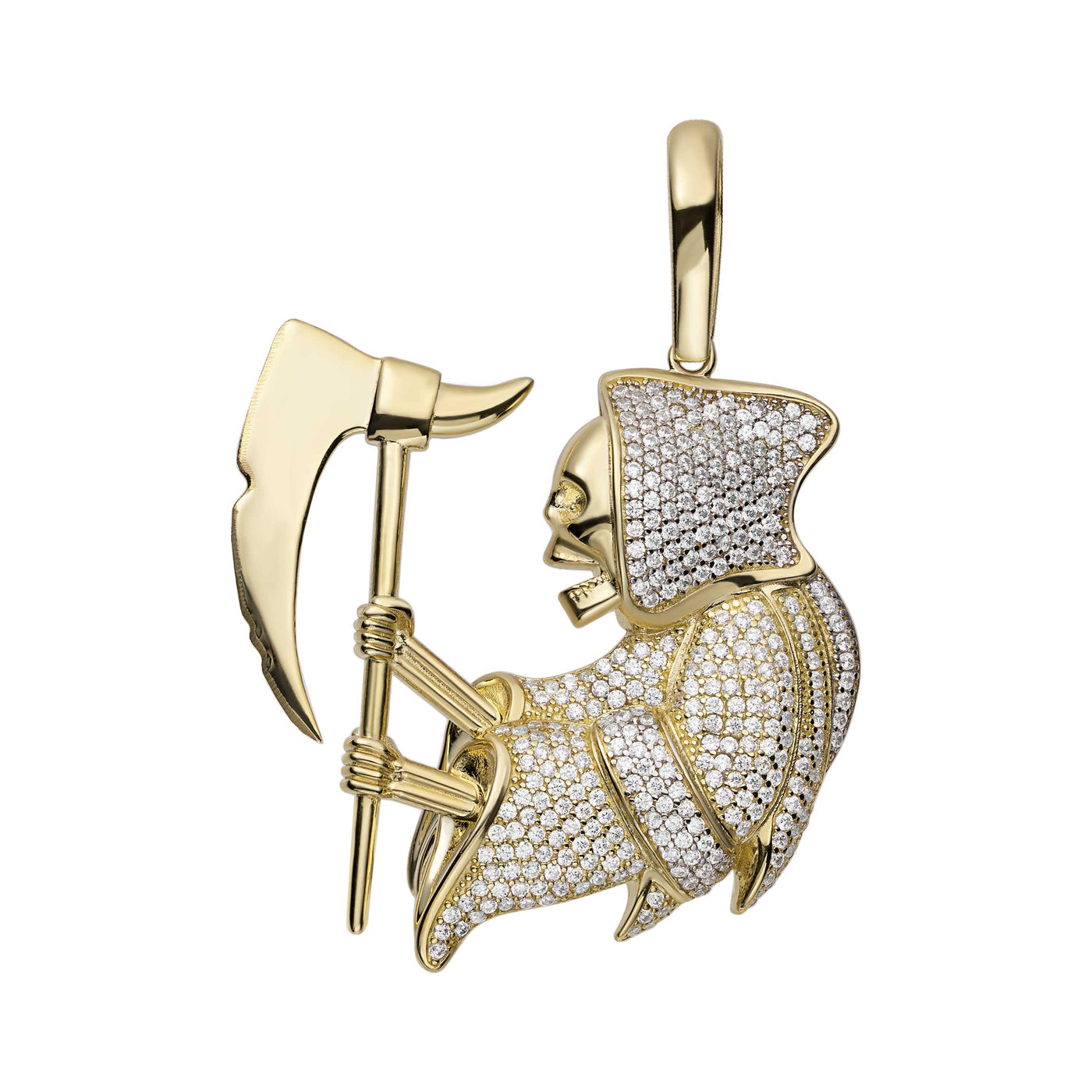 2" Angel of Death Reaper CZ Pendant Solid 10K Yellow Gold