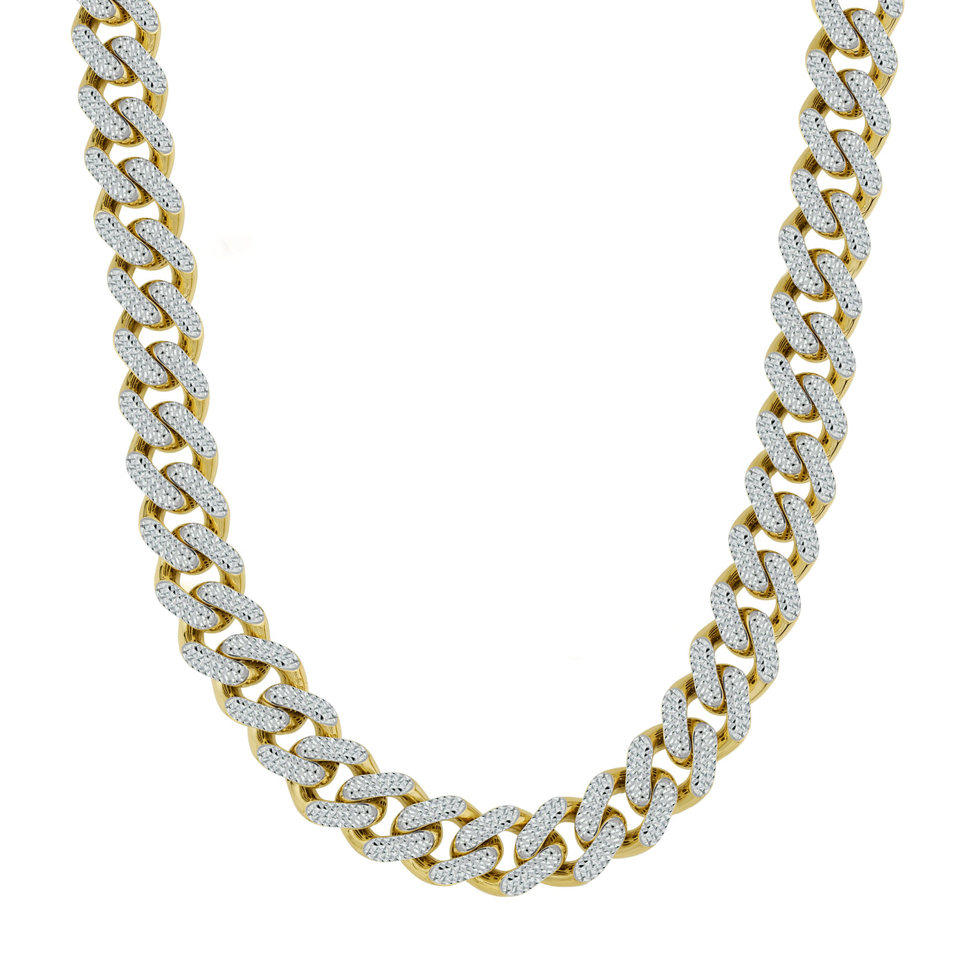 Women's Reversible Diamond-Cut Monaco Miami Cuban Link Chain 10K Yellow White Gold - Hollow