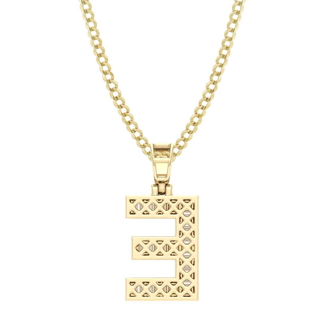 Baguette & Round Cut Diamond "E" Initial Pendant Necklace 0.31ct 14K Gold