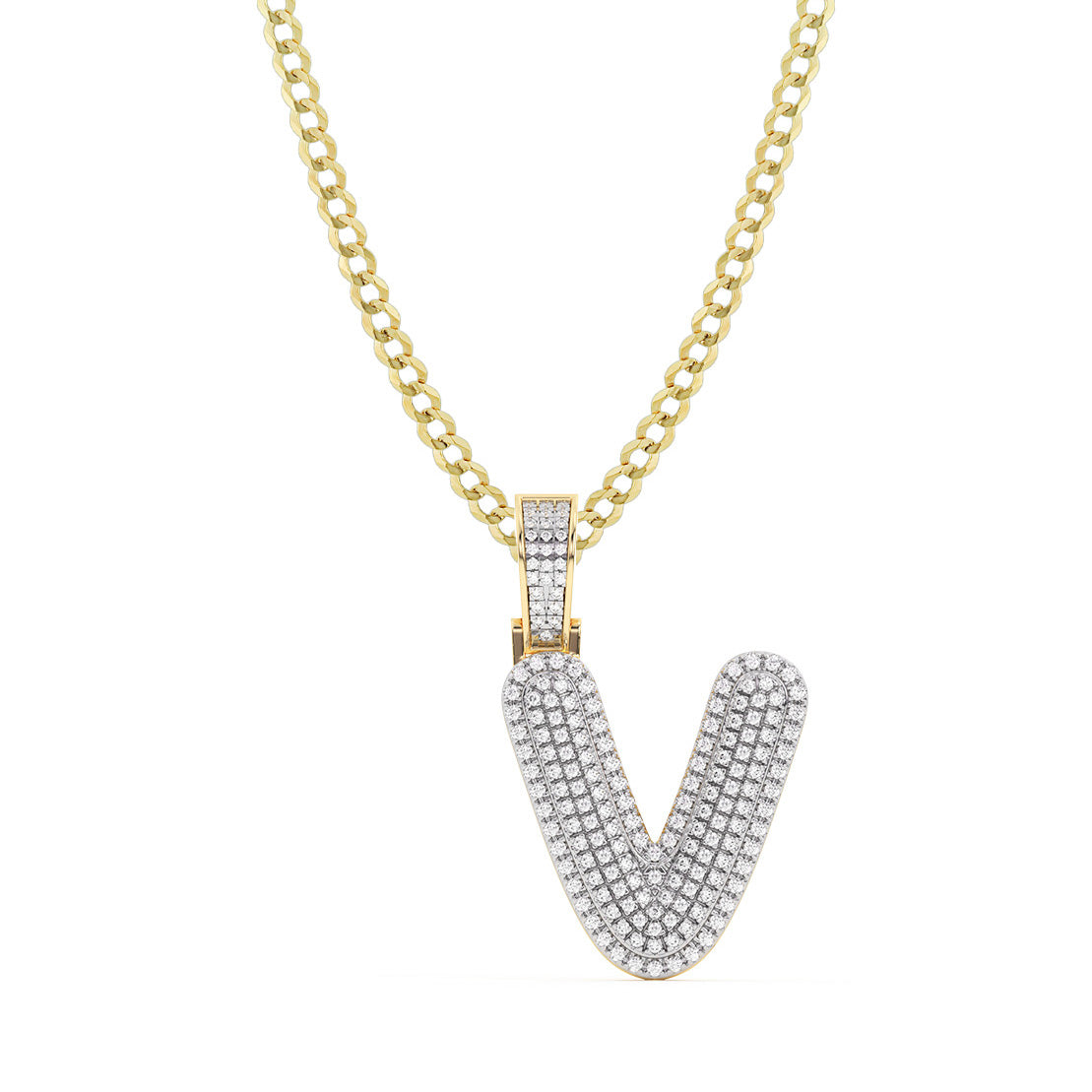 Women's Diamond "V" Initial Letter Necklace 0.39ct Solid 10K Yellow Gold