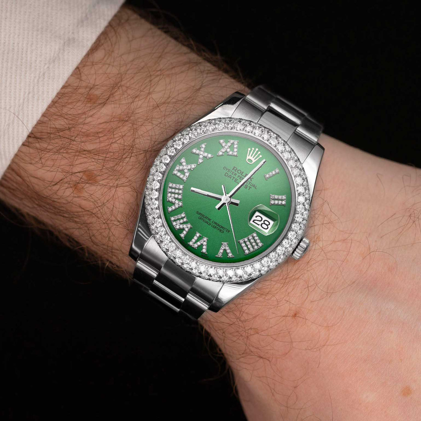 Rolex Datejust Diamond Bezel Watch 41mm Green Roman Numeral Dial | 5.25ct
