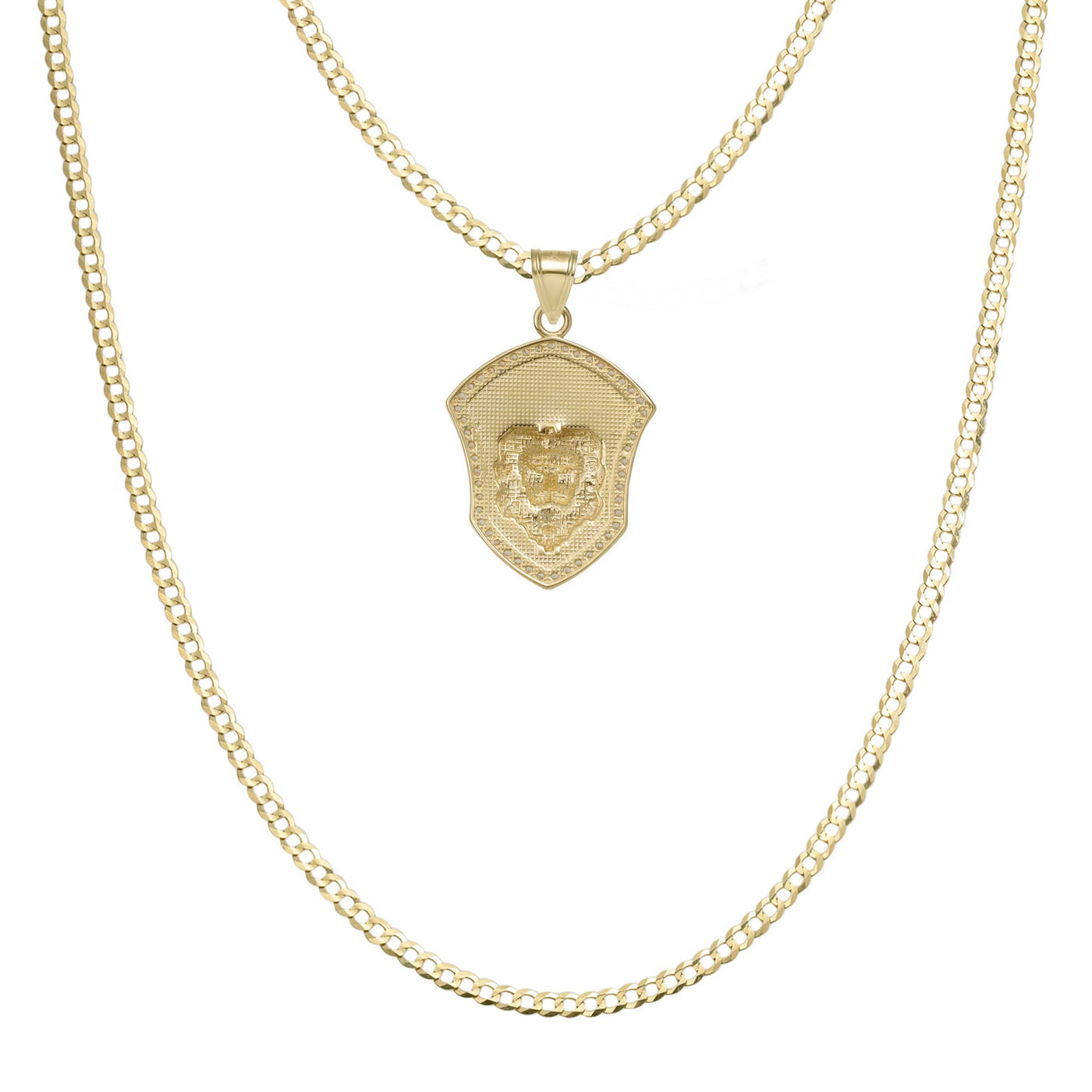 1 3/8" CZ Lion King Medallion Pendant & Chain Necklace Set 10K Yellow Gold