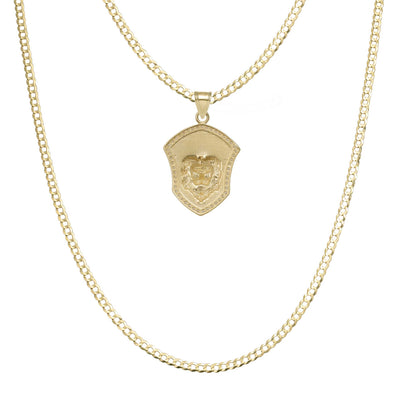 1 3/8" CZ Lion King Medallion Pendant & Chain Necklace Set 10K Yellow Gold