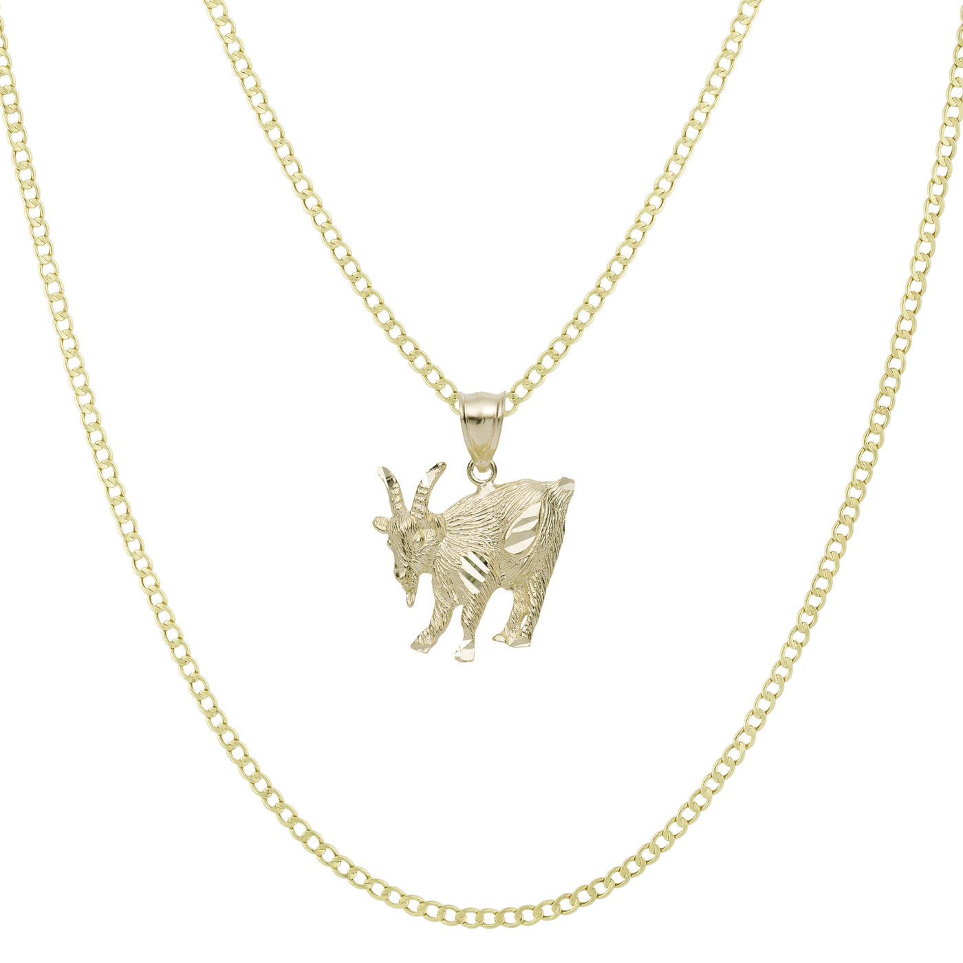 1 1/4" Diamond Cut Goat Pendant & Chain Necklace Set 10K Yellow Gold