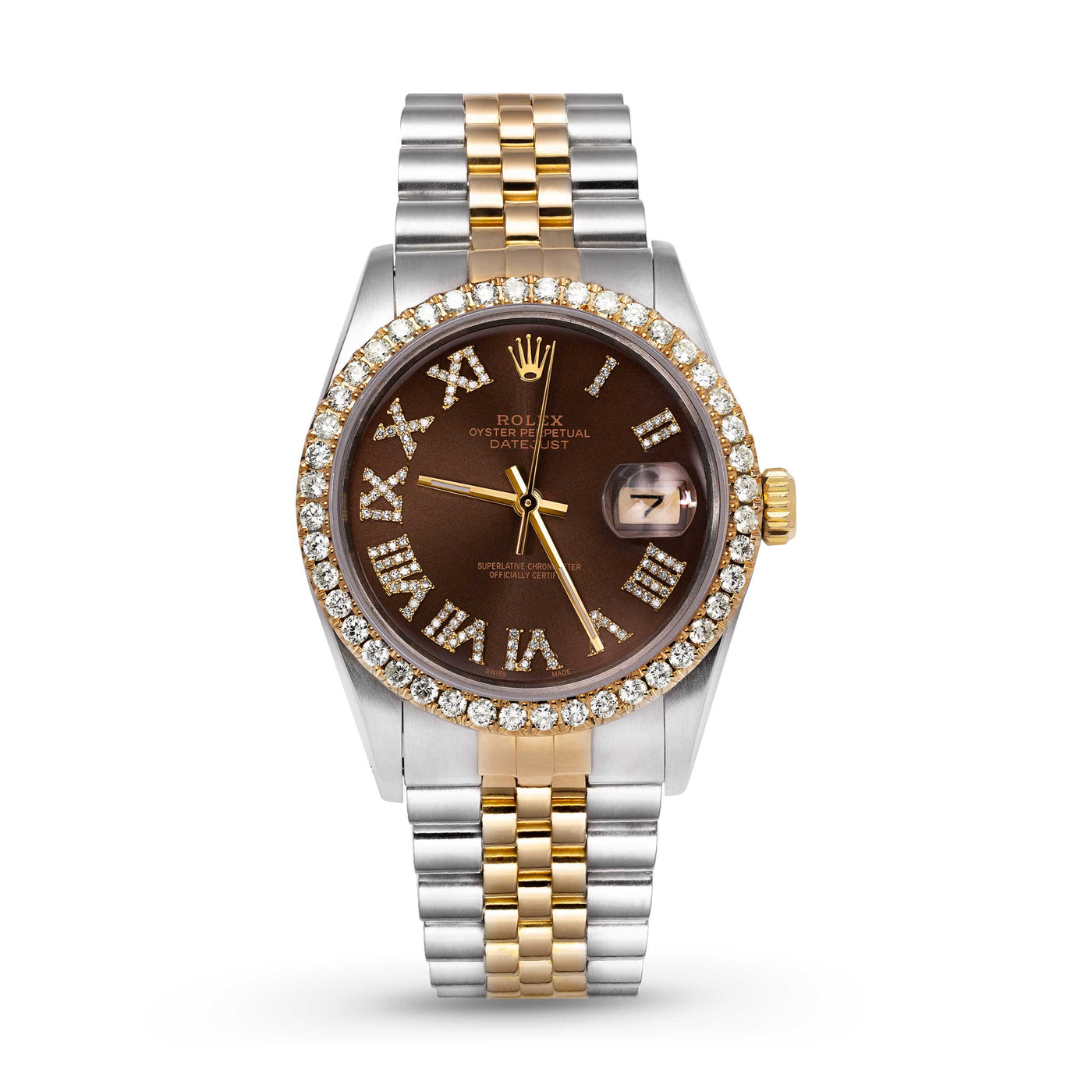 Rolex Datejust Diamond Bezel Watch 36mm Brown Roman Dial | 2.15ct