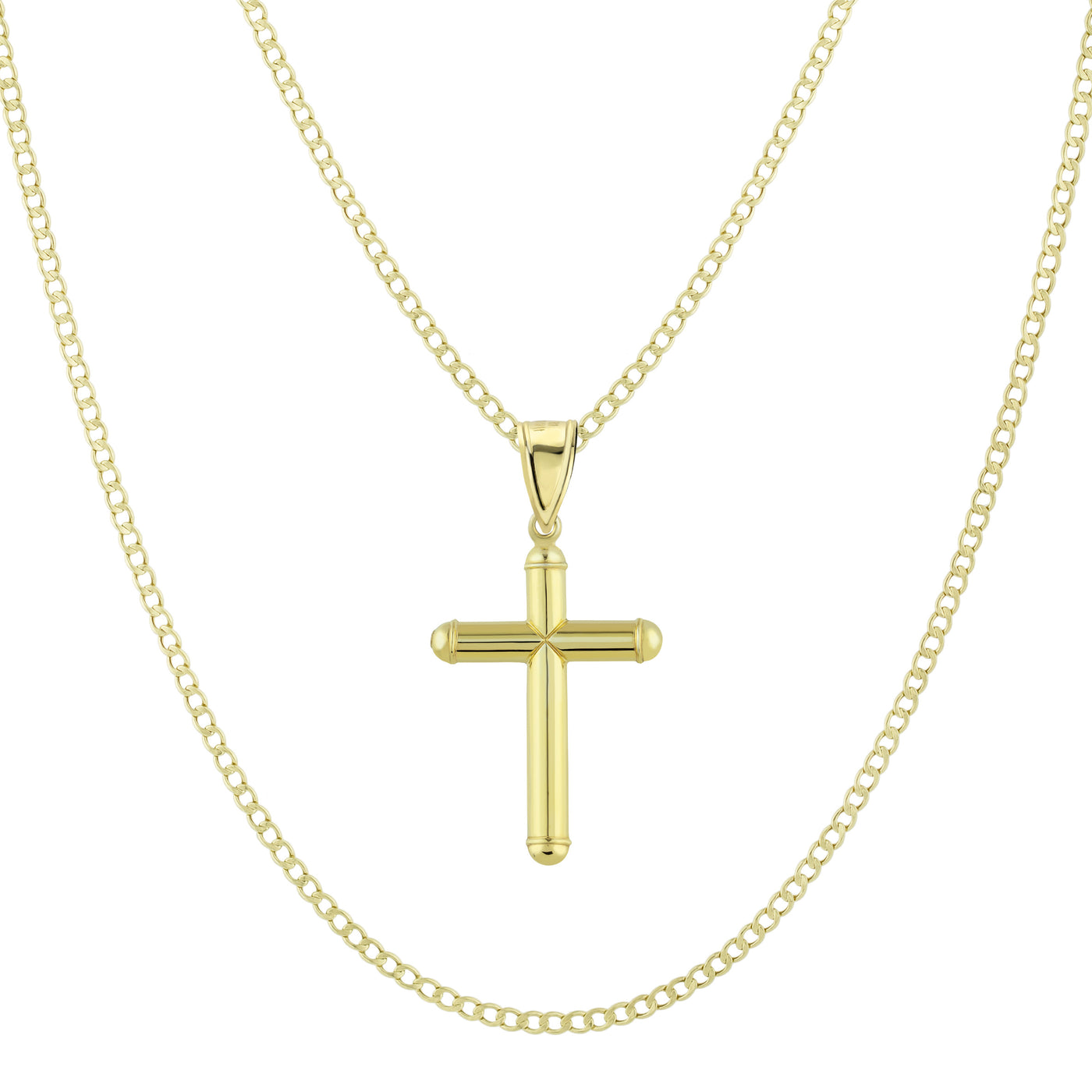 1 3/4" Jesus Crucifix Cross Tube Pendant & Chain Necklace Set 10K Yellow White Gold
