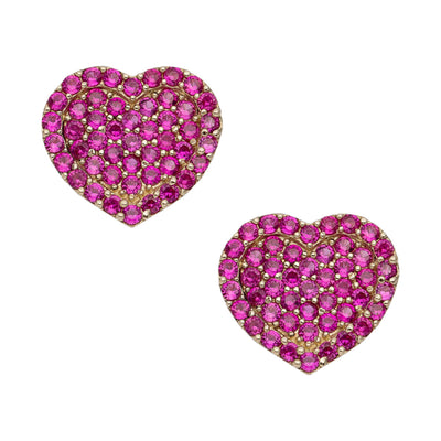 1/2" Women's Pink CZ Heart Stud Earrings 10K Yellow Gold