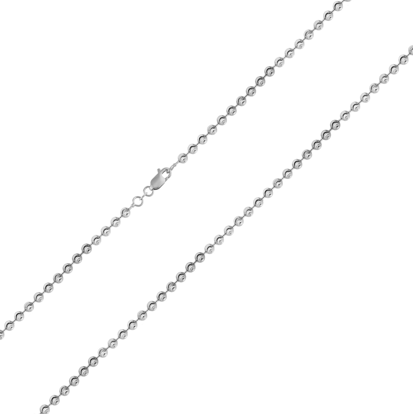 Bead Ball Moon Cut Link Chain Necklace 14K White Gold