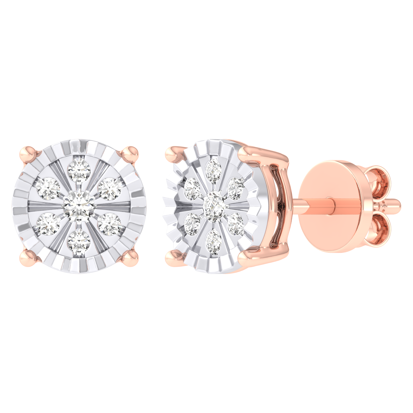 Women's Diamond-Cut Framed Flower Diamond Stud Earrings 14K Gold