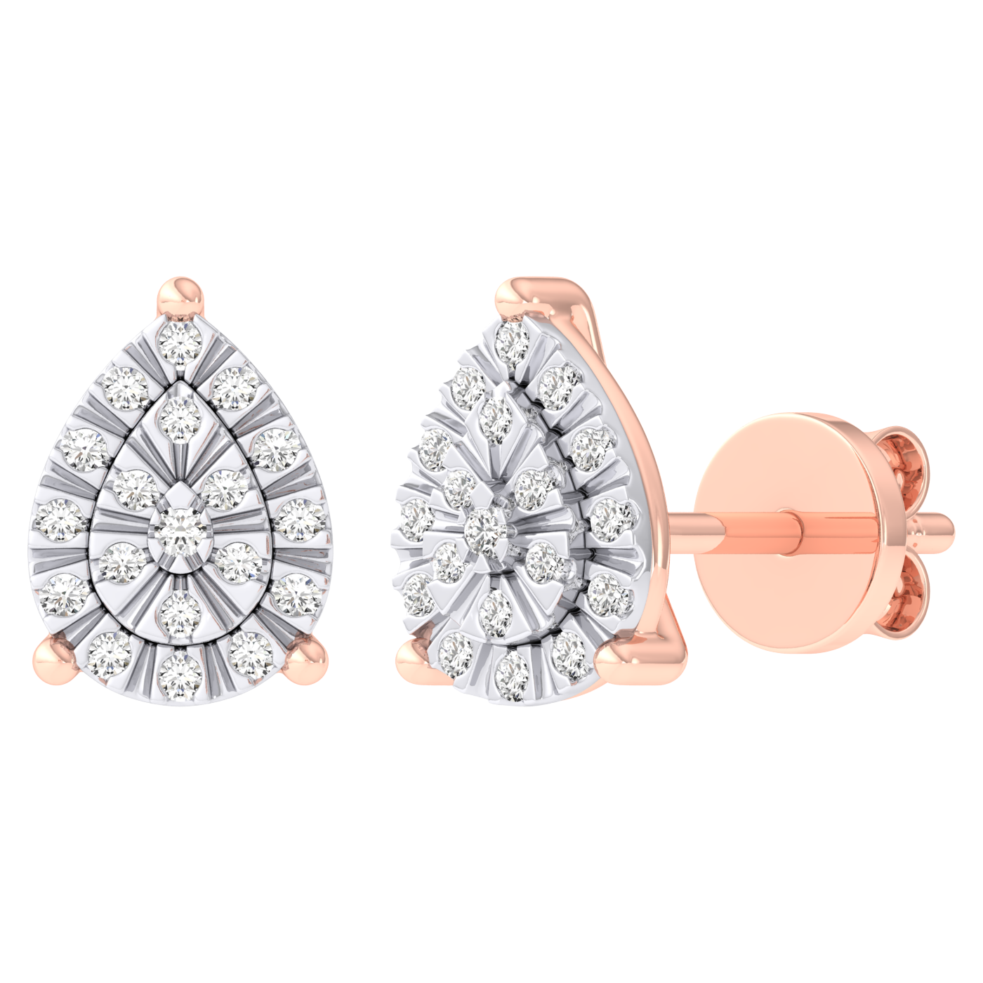 Men's Miracle Plate Pear Shaped Diamond Stud Earrings 0.10ct 14K Gold