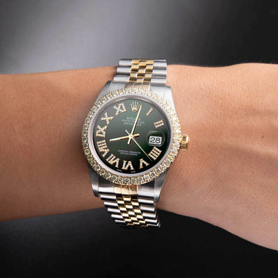Rolex Datejust Diamond Bezel Watch 36mm Dark Green Roman Dial | 2.15ct