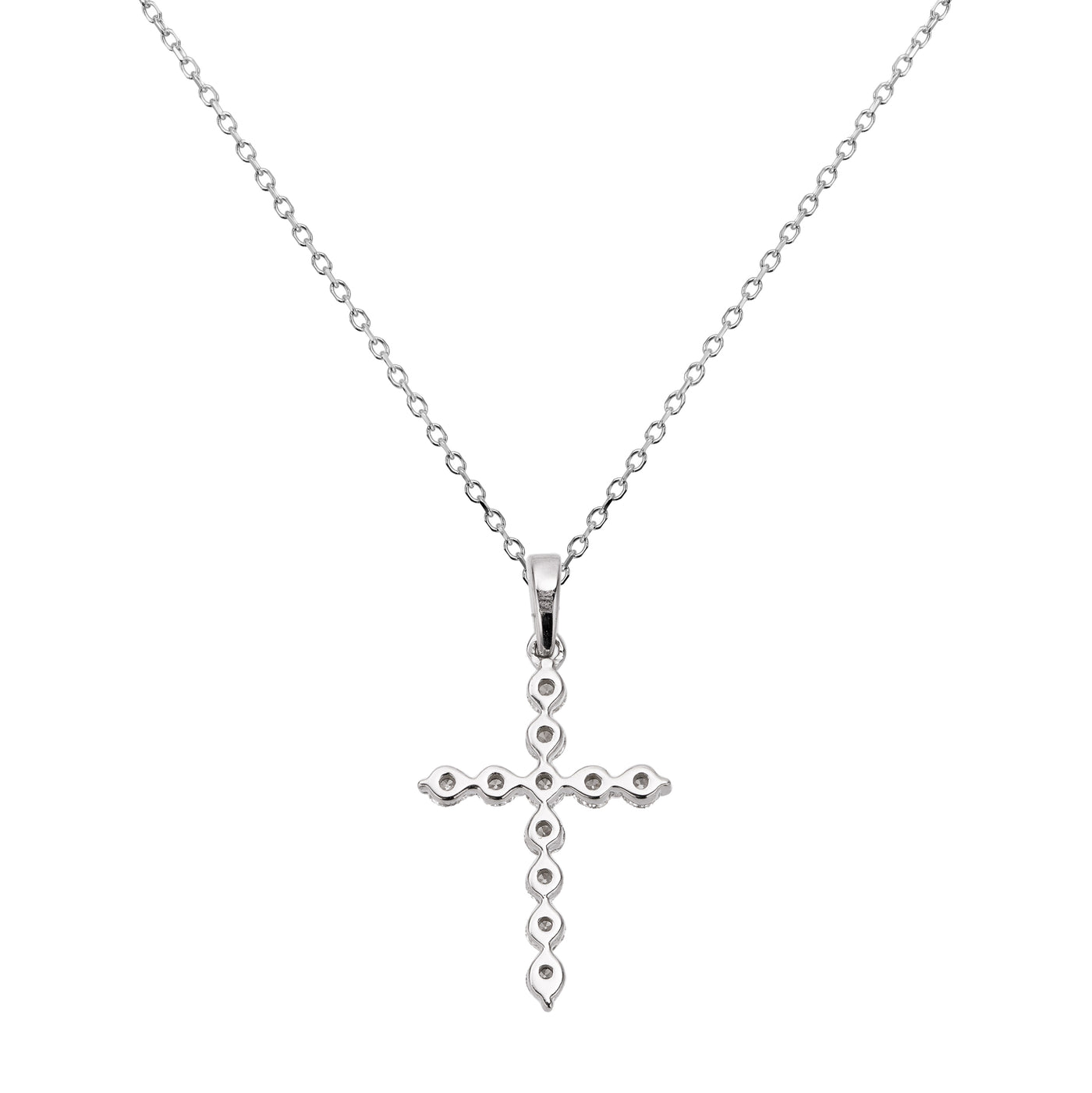 7/8" Cross Round 0.33ct Diamond Pendant Necklace 14K White Gold
