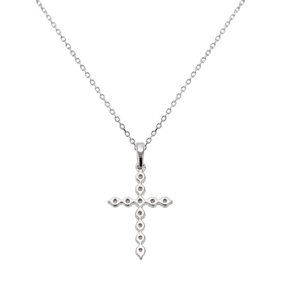 7/8" Cross Round 0.33ct Diamond Pendant Necklace 14K White Gold