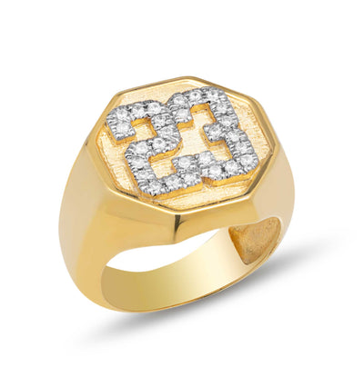 Diamond Number Signet Ring 14K Gold - Style 30