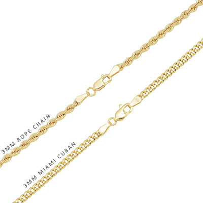 1 3/4" Jesus Head Diamond Cut Miami Cuban Medallion Pendant & Chain Necklace Set 10K Yellow White Gold