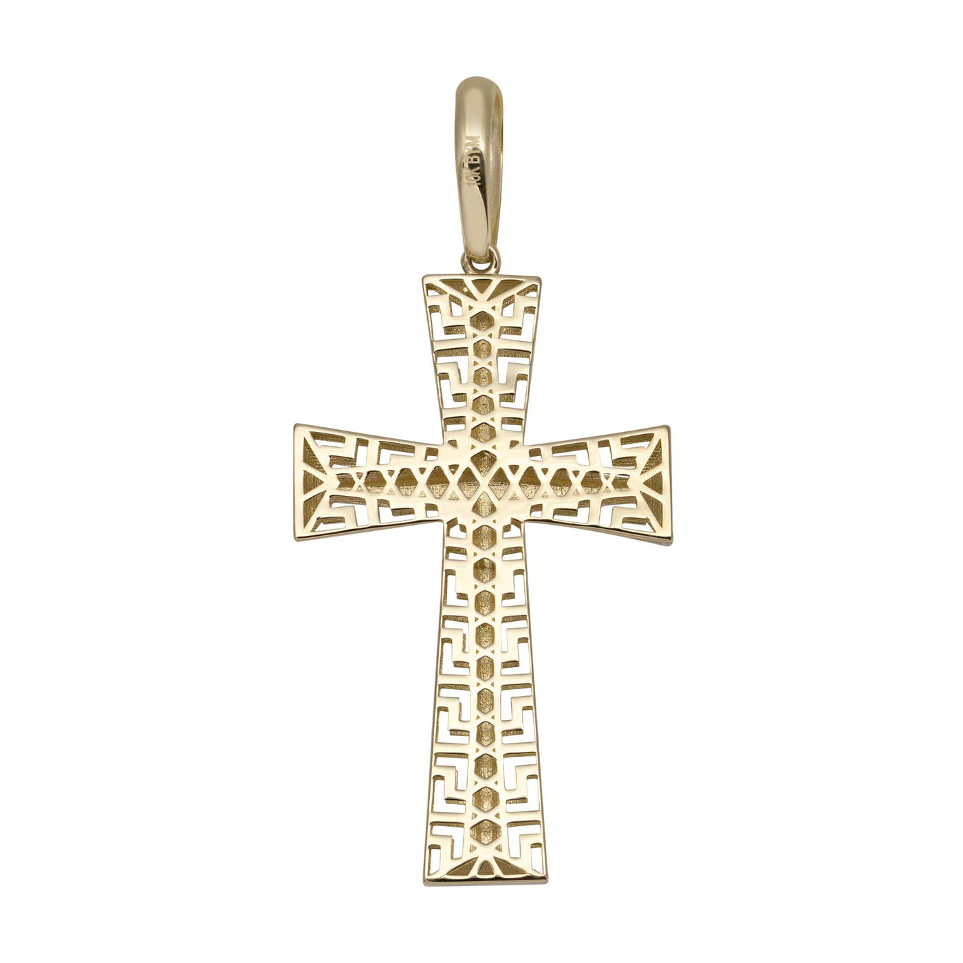 Greek Key Crucifix Jesus Cross Pendant 10K Yellow Gold