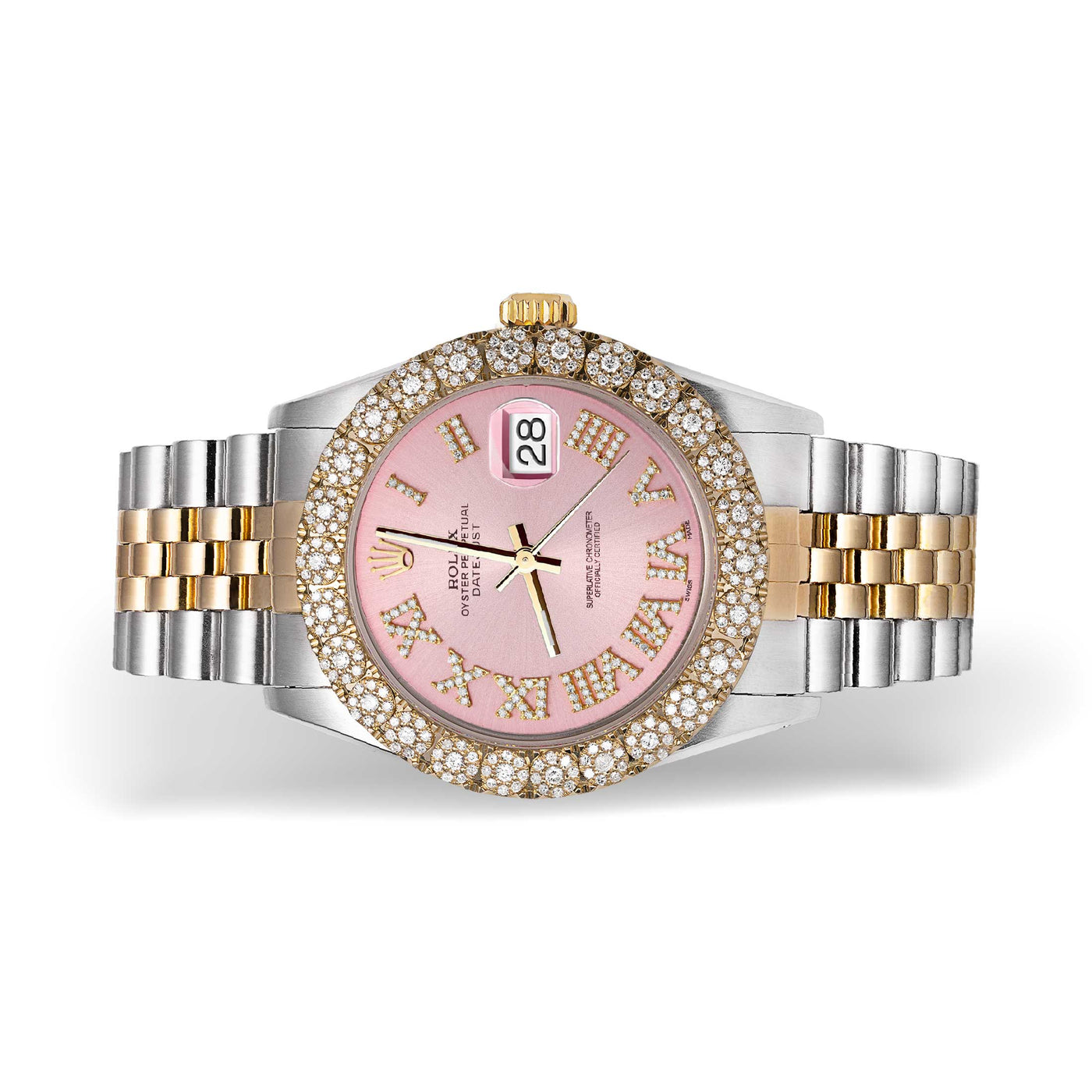 Rolex Datejust Diamond Bezel Watch 36mm Pink Roman Numeral Dial | 2.25ct